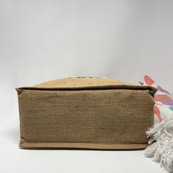 Gypsy Womens Jute Tote Bag Soft Cotton Rope Handles & Round Blanket Fringe Edge - Picture 6 of 9